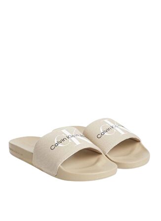 Calvin Klein Bej Erkek Plaj Terliği SLIDE MONOGRAM CO