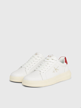 Erkek Marka Logolu Şık Görünüşlü Deri  Gündelik Kullanıma Uygun Krem Beyaz Sneaker YM0YM00681-0KV