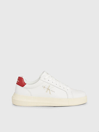 Erkek Marka Logolu Şık Görünüşlü Deri  Gündelik Kullanıma Uygun Krem Beyaz Sneaker YM0YM00681-0KV