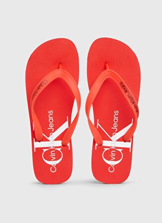 Calvin Klein Beyaz - Turuncu Erkek Plaj Terliği BEACH SANDAL MONOGRAM TPU