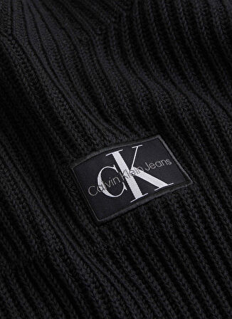 Calvin Klein Jeans Dik Yaka Standart Nakışlı Siyah Kazak Kadın WOVEN LABEL LOOSE SWEATER