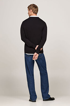 Erkek Regular Fit V Yaka Pamuklu Triko Kazak - Siyah | XS