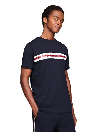 Erkek Bisiklet Yaka Logolu Lacivert T-Shirt