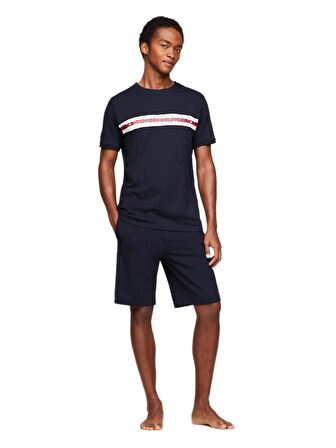 Erkek Bisiklet Yaka Logolu Lacivert T-Shirt