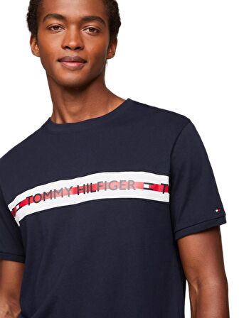Erkek Bisiklet Yaka Logolu Lacivert T-Shirt
