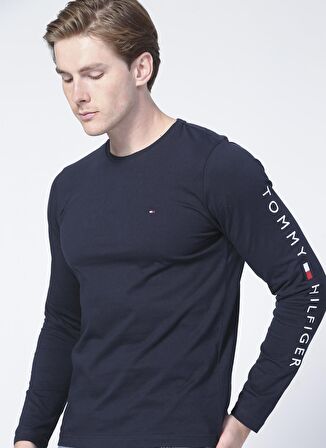 Tommy Hilfiger Bisiklet Yaka Düz Mavi Erkek T-Shirt MW0MW09096DW5