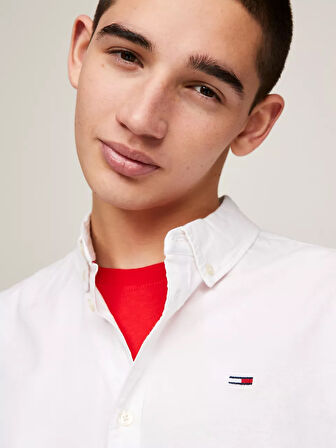 Erkek Tjm Slim Stretch Oxford Gömlek - Beyaz  | XS