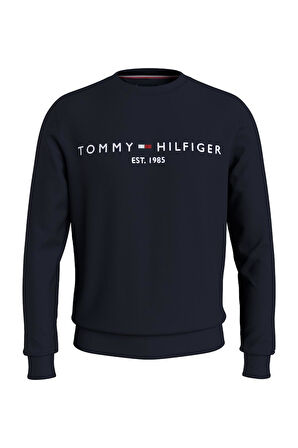 TOMMY HILFIGER Erkek Göğüste Marka Logolu ve Marka İmzalı Bisiklet Yakalı Organik Pamuklu Kollarda Marka Bayrak Detaylı Lacivert Sweatshirt MW0MW11596 DW5