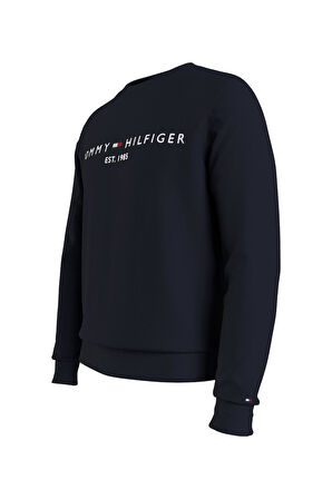 TOMMY HILFIGER Erkek Göğüste Marka Logolu ve Marka İmzalı Bisiklet Yakalı Organik Pamuklu Kollarda Marka Bayrak Detaylı Lacivert Sweatshirt MW0MW11596 DW5