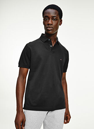 Tommy Hilfiger Polo Yaka Düz Siyah Erkek T-Shirt MW0MW17770BDS