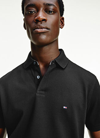 Tommy Hilfiger Polo Yaka Düz Siyah Erkek T-Shirt MW0MW17770BDS