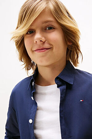 Erkek Çocuk Solid Stretch Poplin Gömlek - Lacivert | 10 Yaş