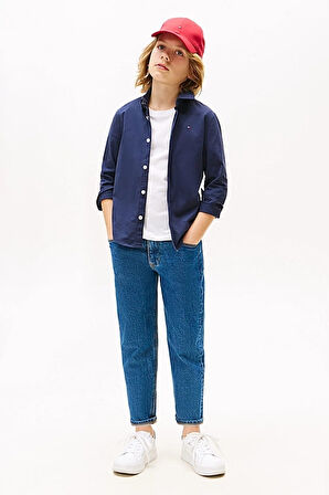 Erkek Çocuk Solid Stretch Poplin Gömlek - Lacivert | 14 Yaş