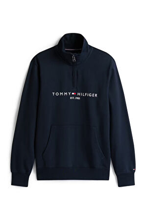 Erkek Tommy Logo Mockneck Fermuarlı Sweatshirt - Lacivert | XS