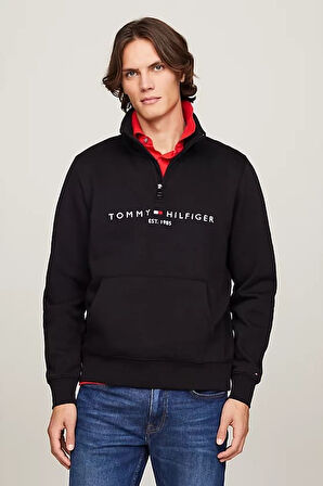 Erkek Çeyrek Fermuarlı Sahte Yaka Sweatshirt - Siyah | XS