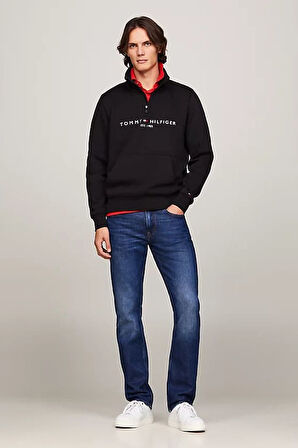 Erkek Çeyrek Fermuarlı Sahte Yaka Sweatshirt - Siyah | XS