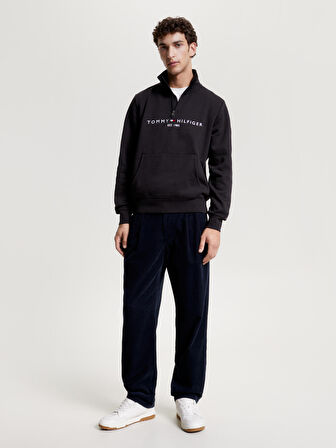 Logo Mockneck Erkek Yarım Fermuarlı Sweatshirt