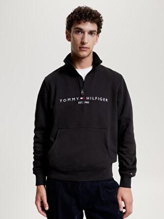 Tommy Hilfiger Logo Mockneck Erkek Yarım Fermuarlı Sweatshirt