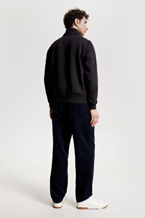 TOMMY HILFIGER Erkek Göğüste Ve Kolda Kolda Marka Logolu Yarım Fermuarlı Organik Pamuklu Dik Yakalı Siyah Sweatshirt MW0MW20954 BDS