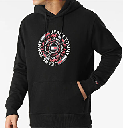 tommy hilfiger Yuvarlak Grafikli Kapüşonlu Sweatshirt 3288 Siyah