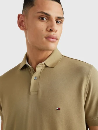 TOMMY HILFIGER Erkek Marka Logolu Organik Pamuklu Polo Yakalı Kısa  Kollu Günlük Kullanıma Uygun Şık Görünümlü Kahverengi- Polo Yaka T-Shirt MW0MW17770 GXR