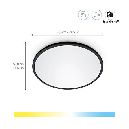 Wiz SuperSlim 32W Siyah Sıva Üstü RGB Akıllı LED Yuvarlak Panel Tavan Armatürü 55 cm çapında 3750 Lumen