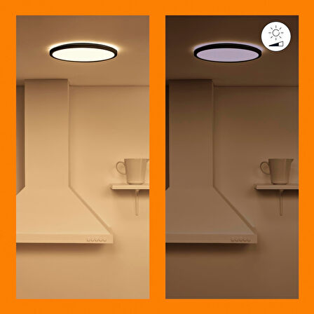 Wiz SuperSlim 32W Siyah Sıva Üstü RGB Akıllı LED Yuvarlak Panel Tavan Armatürü 55 cm çapında 3750 Lumen