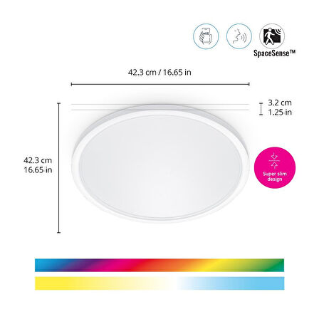 Wiz SuperSlim 22W Beyaz Sıva Üstü RGB Akıllı LED Yuvarlak Panel Tavan Armatürü 42 cm çapında 2600 Lumen