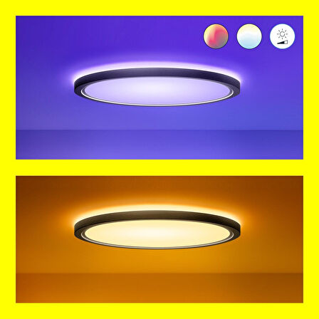 Wiz SuperSlim 22W Siyah Sıva Üstü RGB Akıllı LED Yuvarlak Panel Tavan Armatürü 42 cm çapında 2600 Lumen