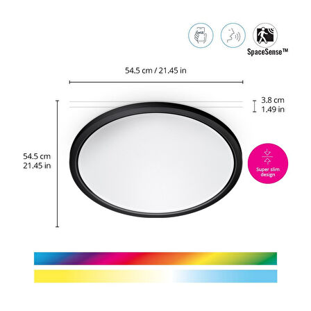 Wiz SuperSlim 32W Beyaz Sıva Üstü RGB Akıllı LED Yuvarlak Panel Tavan Armatürü 55 cm çapında 3750 Lumen