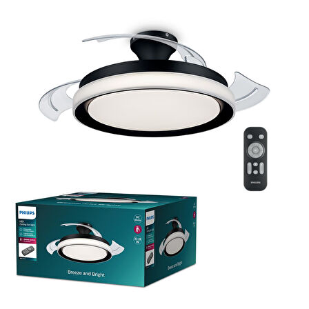 Philips Bliss Tavan Vantilatörü Açılır/Kapanır Kanatlı, Kumandalı, Sarı/Beyaz Işık, Siyah Renk, 28W+35W