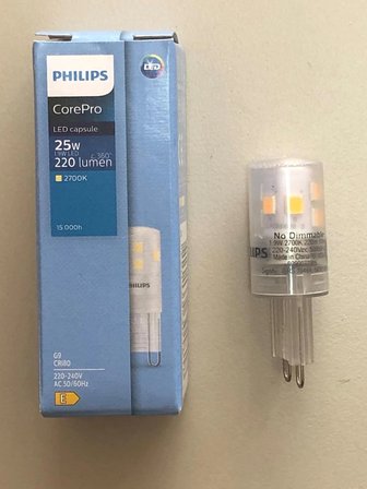 3 ADET PHILIPS COREPRO G 9 LED KAPSÜL  1.9W =25W  220 LÜMEN  2700K SARI  