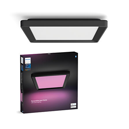 Philips Hue Tento Siyah Sıva Üstü RGB Akıllı LED Panel Tavan Armatürü 30x30cm 1340 Lumen