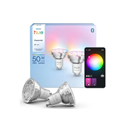 Philips Hue Essential 4.7W GU10 345 Lumen Renkli Akıllı Spot Ampul (2'li Ekopaket)