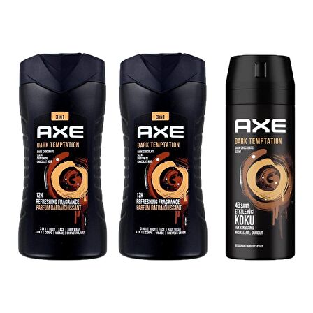 Axe Dark Temptation 3in1 Erkek Duş Jeli 250ML 2 Adet + Dark Temptation Erkek Sprey Deodorant 150ML 3lü Set