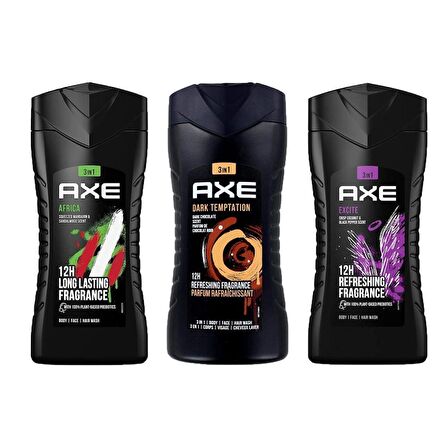 Axe Excite Duş Jeli & Dark Temptation Duş Jeli & Africa 3in1 Erkek Duş Jeli 250ML 3lü Set