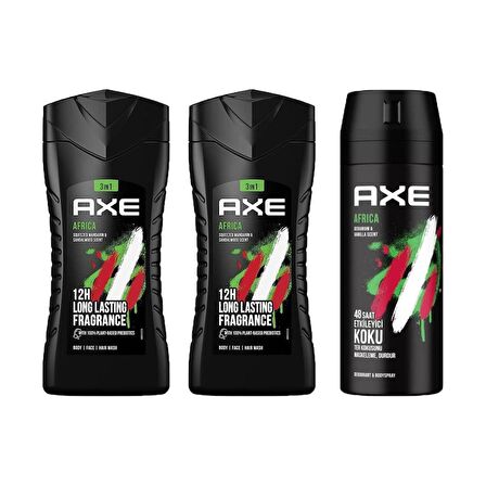 Axe Africa 3in1 Erkek Duş Jeli 250ML 2 Adet + Axe Africa Erkek Sprey Deodorant 150ML 3lü Set