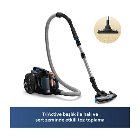 Philips XB7150/07 Marathon Daily Torbasiz Elektrikli Süpürge, 750 W, PowerCyclone 8 CarpetClean Başlık,XB7150