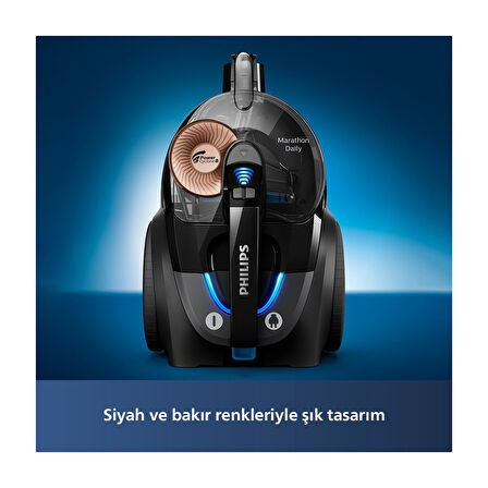 Philips XB7150/07 Marathon Daily Torbasiz Elektrikli Süpürge, 750 W, PowerCyclone 8 CarpetClean Başlık,XB7150