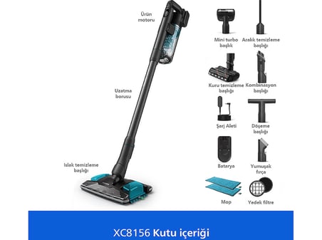PHILIPS Aqua Plus 7000 Serisi XC7157/10 Islak Kuru Şarjlı Dikey Süpürge