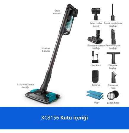 Aqua 8000 Serisi XC8156/10 Islak Kuru Şarjlı Dikey Süpürge