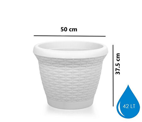 Omnipazar SO-HS06 Plastik Hasır Desenli Dekoratif Saksı 42 Litre No 6