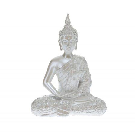 Meditasyon Yapan Dekoratif Buddha Heykeli, Gümüş Renkli, 27 Cm