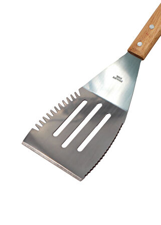 Barbekü Spatula Ahşap Sap Tırtıklı Paslanmaz Çelik 41cm