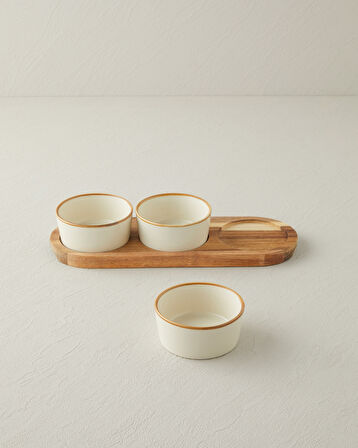 Woodcrest Akasya 4 Parça Sunumluk 10x10 cm Beyaz-Kahverengi