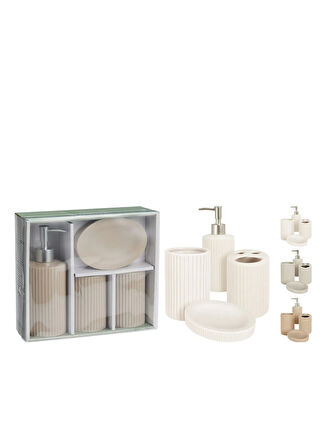 Boyner Evde Bej Banyo Aksesuarı Dolomit 4lü Banyo Seti 24x21x8cm