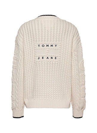 Tommy Jeans Beyaz Kadın Hırka TJW BUBBLE CABLE FLAG CARDIGAN