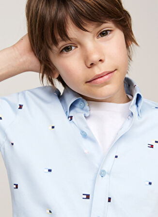 Tommy Hilfiger Baskılı Mavi Erkek Gömlek KB0KB09136C1Z