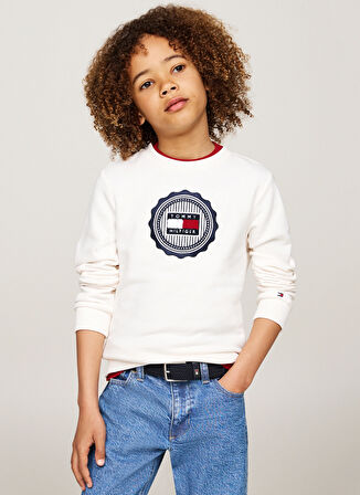 Tommy Hilfiger Baskılı Erkek Ekru Sweatshırt KB0KB09052YBH