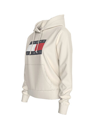 Tommy Jeans Baskılı Beyaz Kadın Sweatshırt TJW REG TOMMY FLAG HOODIE EXT